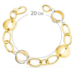 18K Pulsera Oro Bicolor Eslabones Ovales Y Motivos Redondos Rayados. 20Cm