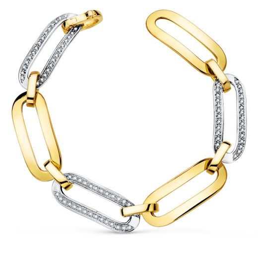 18K Pulsera Oro Bicolor Eslabones Redondos Ancho 11 Mm Largo 20Cm