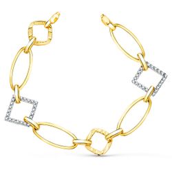 18K Pulsera Oro Bicolor Eslabones Y Circonita Ancho 16 Mm Largo 17Cm