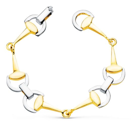 18K Pulsera Oro Bicolor Estribos. Ancho 14 Mm Largo 20Cm