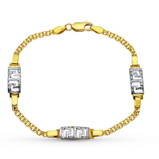 18K Pulsera Oro Bicolor Juego Comunion 4 Circonita Cadena Esterilla