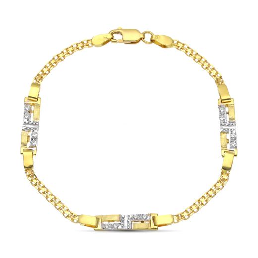 18K Pulsera Oro Bicolor Juego De Comunion Esterilla Y Circonitas