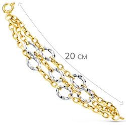 18K Pulsera Oro Bicolor Triple Cadena Hueca Motivos Redondos 20Cm