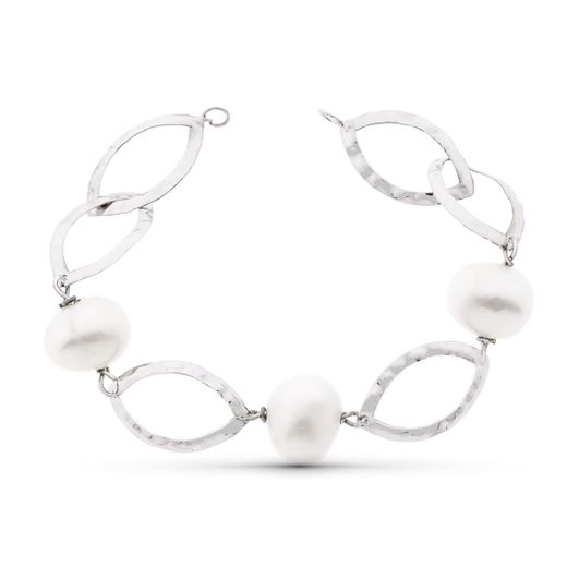 18K Pulsera Oro Blanco 18Cm Perla Cultivadas 14 Mm