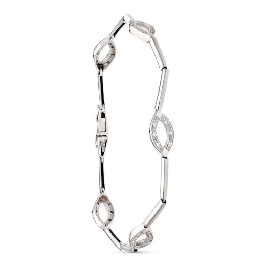 18K Pulsera Oro Blanco Barras Y Ovalos Con Circonita 19.5Cm