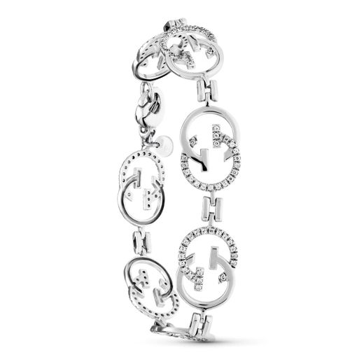 18K Pulsera Oro Blanco Con Circonita 19Cm