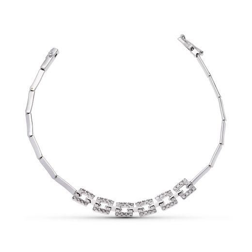 18K Pulsera Oro Blanco Cuadrados Circonitas