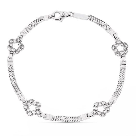 18K Pulsera Oro Blanco Flores Ancho 8 Mm Largo 19.5 Cm