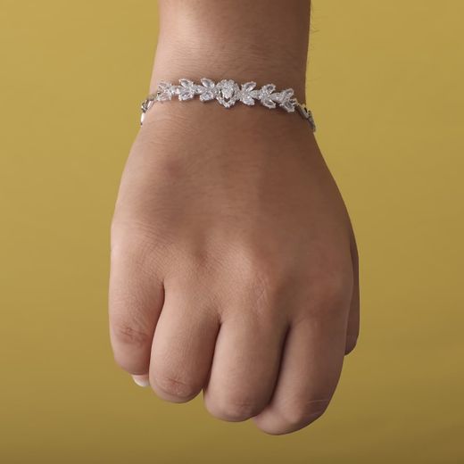 18K Pulsera Oro Blanco Juego Novia Circonita 18.50Cm Cierre Mosqueton