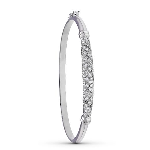 18K Pulsera Oro Blanco Media Caña Circonitas