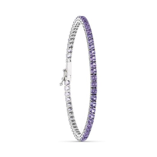 18K Pulsera Oro Blanco Piedras Amatistas 19Cm