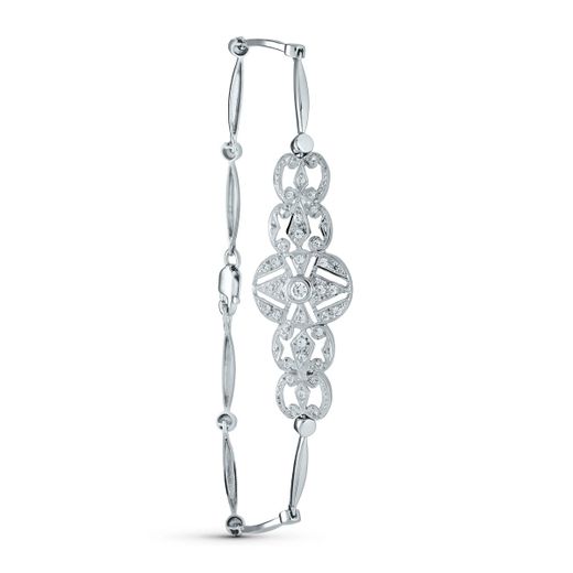 18K Pulsera Oro Blanco Semirigida Circonita 18Cm Cierre Mosqueton