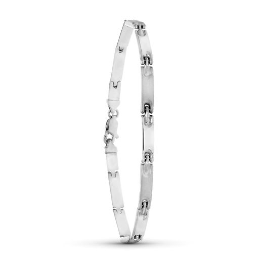 18K Pulsera Oro Blanco Tramos Mate Y Brillo 19Cm