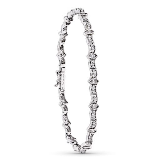18K Pulsera Oro Blanco Y Circonita 19Cm
