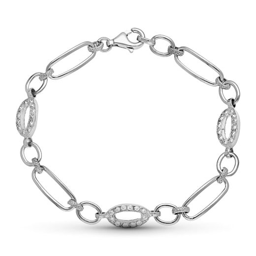 18K Pulsera Oro Blanco Y Circonita Longitud 21Cm Peso 6.70 Gr