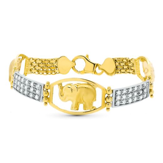 18K Pulsera Oro Tricolor Elefantes 19Cm