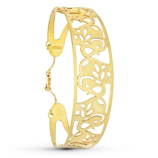 18K Pulsera Rigida Oro Amarillo Elefantes 20 Mm Medida Interior 65X50 Mm Ancho Total 20 Mm Cierre Mosqueton Con Cadena