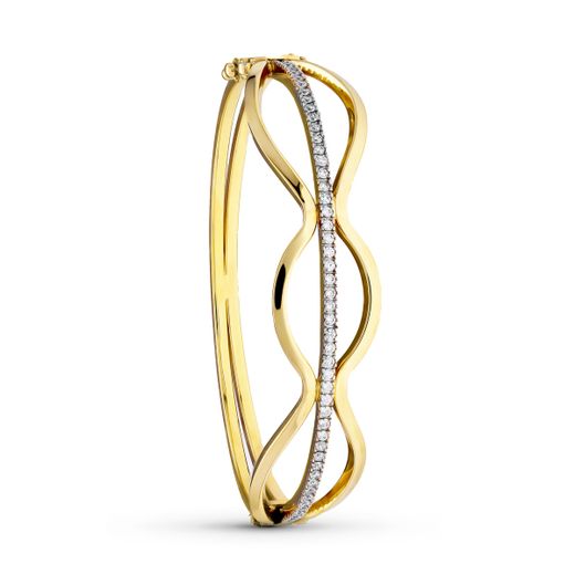 18K Pulsera Rigida Oro Bicolor Circonita