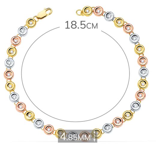 18K Pulsera Riviere Oro Tricolor 31 Diamantes. 0.434 Qts. 4.85 Mm 18.5 Cm G-Vs2