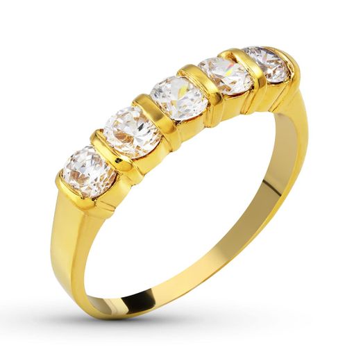 18K Quintilloa Oro Amarillo Macizo Circonita 4 Mm. Ancho 4Mm