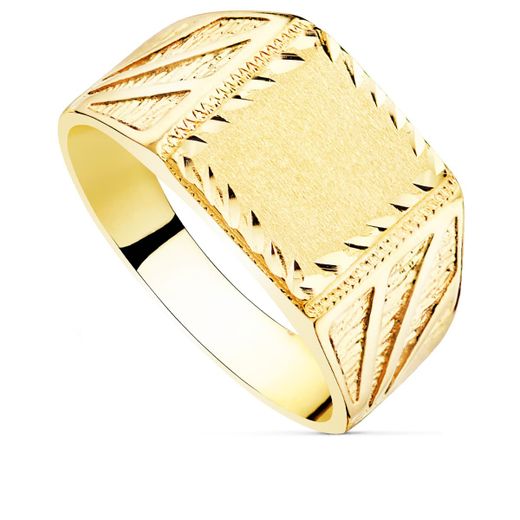 18K Sello Macizo Caballero Oro Amarillo Tallado Cabeza Cuadrada 11X11 Mm