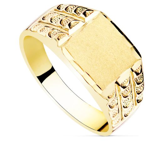 18K Sello Macizo Caballero Oro Amarillo Tallado Cabeza Rectangular 9X8 Mm