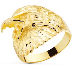 18K Sello Macizo Oro Amarillo Aguila Calva Americana Tallada Ancho 19 Mm