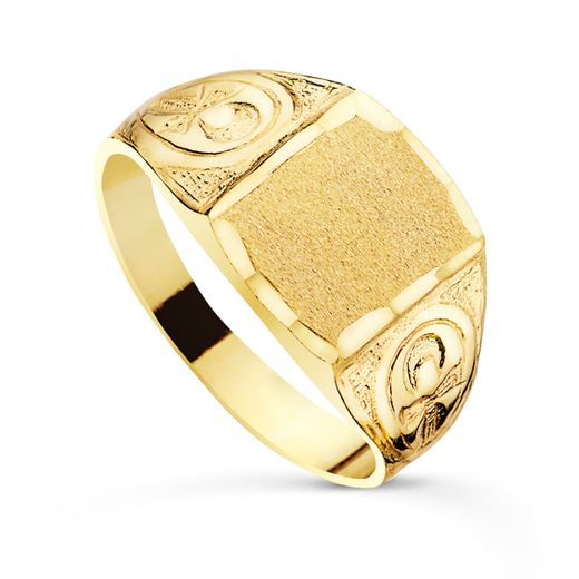 18K Sello Oro Amarillo Caballero Cruz De La Vida Brillo Ancho 12X10 Mm