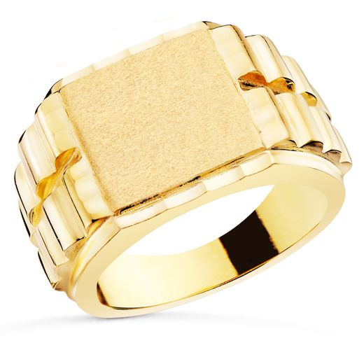 18K Sello Oro Amarillo Caballero Cuadrado Tipo Rolex. Zona Grabado: 14X14 Mm