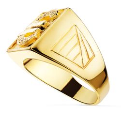 18K Sello Oro Amarillo Caballero Euro Con Circonita 16X16 Mm