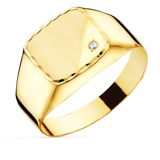 18K Sello Oro Amarillo Caballero Hueco En Brillo Con Circonita Cabeza 12X11 Mm