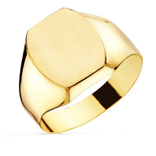 18K Sello Oro Amarillo Caballero Hueco. Lateral Brillo. Cabeza Tonel: 14X12 Mm