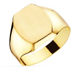 18K Sello Oro Amarillo Caballero Hueco. Lateral Brillo. Cabeza Tonel: 14X12 Mm