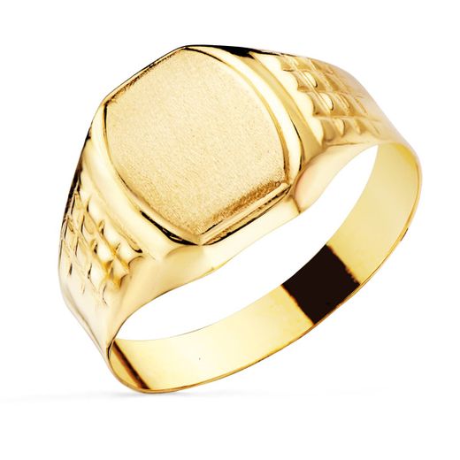 18K Sello Oro Amarillo Caballero Hueco Lateral. Cabeza Tonel 11X9 Mm
