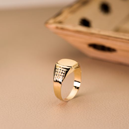 18K Sello Oro Amarillo Caballero Hueco Lateral. Cabeza Tonel 11X9 Mm