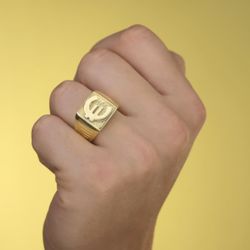 18K Sello Oro Amarillo Caballero Macizo Euro Cuadrado 15X15 Mm