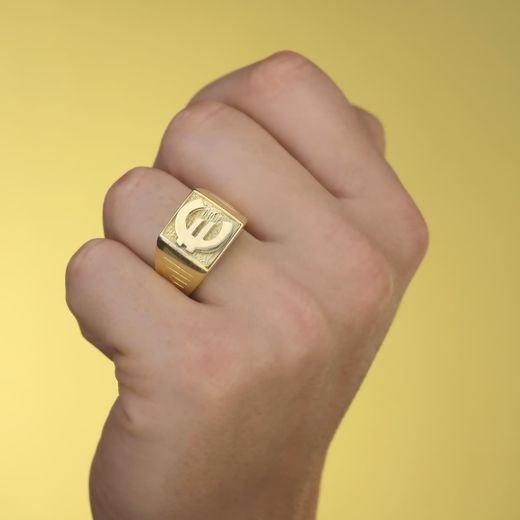 18K Sello Oro Amarillo Caballero Macizo Euro Cuadrado 15X15 Mm