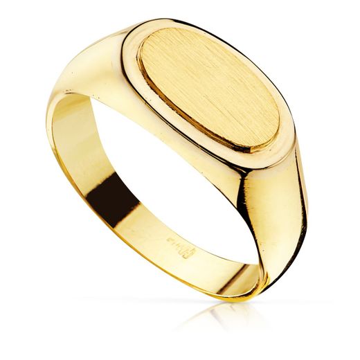 18K Sello Oro Amarillo Caballero Macizo Oval. Zona Grabado: 12X6 Mm