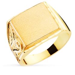 18K Sello Oro Amarillo Caballero Macizo Tallado Zona Grabado: 14X14 Mm