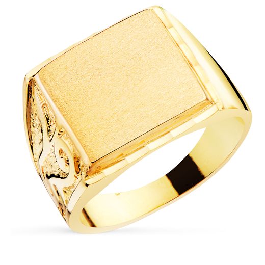 18K Sello Oro Amarillo Caballero Macizo Tallado Zona Grabado: 14X14 Mm