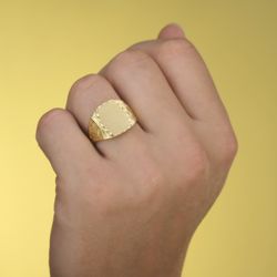 18K Sello Oro Amarillo Caballero Macizo Tallado Zona Grabado: 15X12 Mm