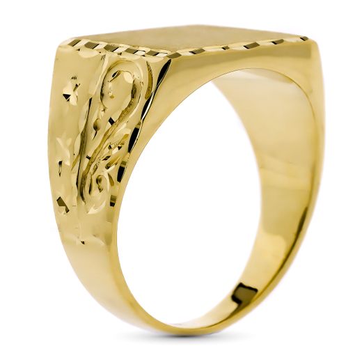 18K Sello Oro Amarillo Caballero Macizo Tallado Zona Grabado: 15X14 Mm