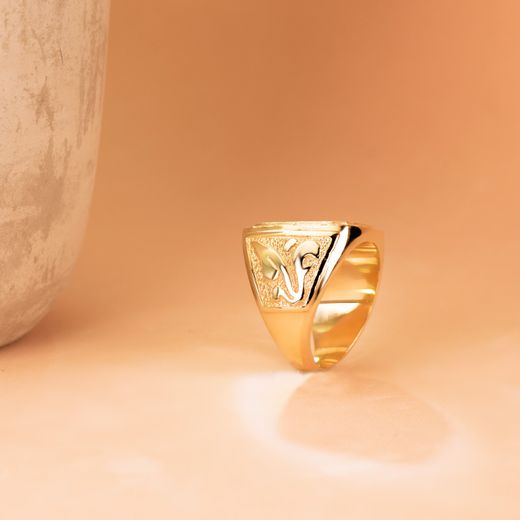 18K Sello Oro Amarillo Caballero Macizo Tallado Zona Grabado 18X16 Mm