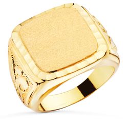 18K Sello Oro Amarillo Caballero Macizo Tallado Zona Grabado 18X16 Mm