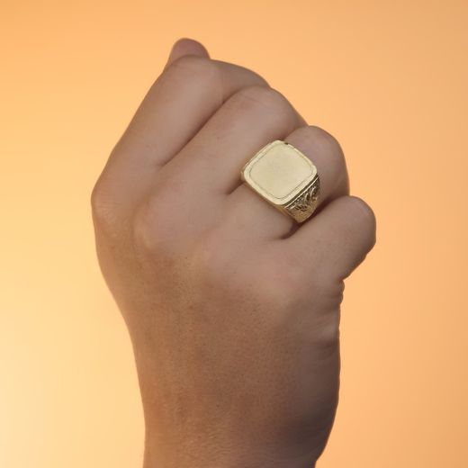 18K Sello Oro Amarillo Caballero Macizo Tallado Zona Grabado 18X16 Mm