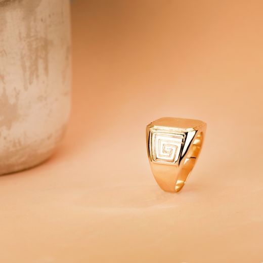 18K Sello Oro Amarillo Caballero Macizo Tallado Zona Grabado 18X17 Mm