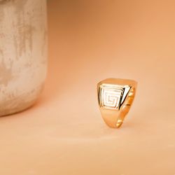 18K Sello Oro Amarillo Caballero Macizo Tallado Zona Grabado 18X17 Mm
