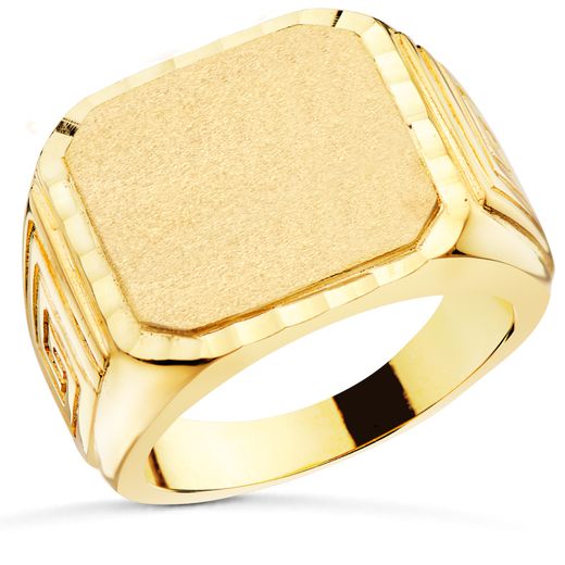 18K Sello Oro Amarillo Caballero Macizo Tallado Zona Grabado 18X17 Mm