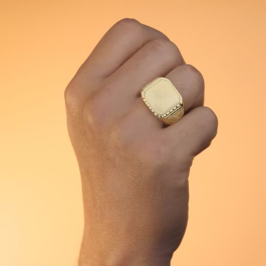 18K Sello Oro Amarillo Caballero Macizo Tallado Zona Grabado 18X17 Mm