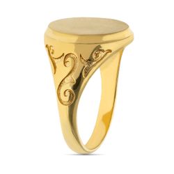 18K Sello Oro Amarillo Caballero Macizo Zona Grabado Redondo 14X11Mm